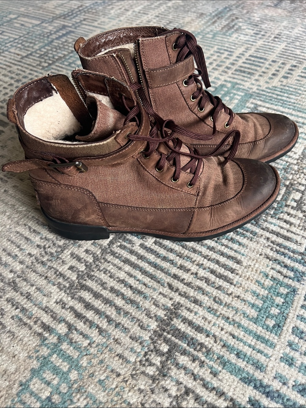 UGG Tulane Brown Waterproof Leather Canvas Combat Moto Boots Women’s 8